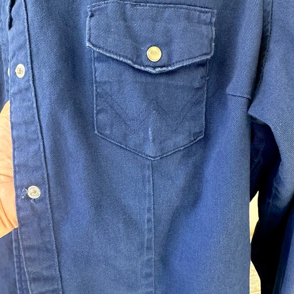 VTG Wrangler Western Pearl-Snap Button Down Dark Indigo Blue Denim Shirt, Navy - Picture 5 of 5